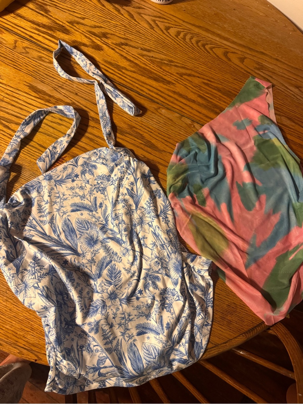 Bundle of 2 Blue Floral Halter Tank & Multicolor Tie-Dye Tank Set